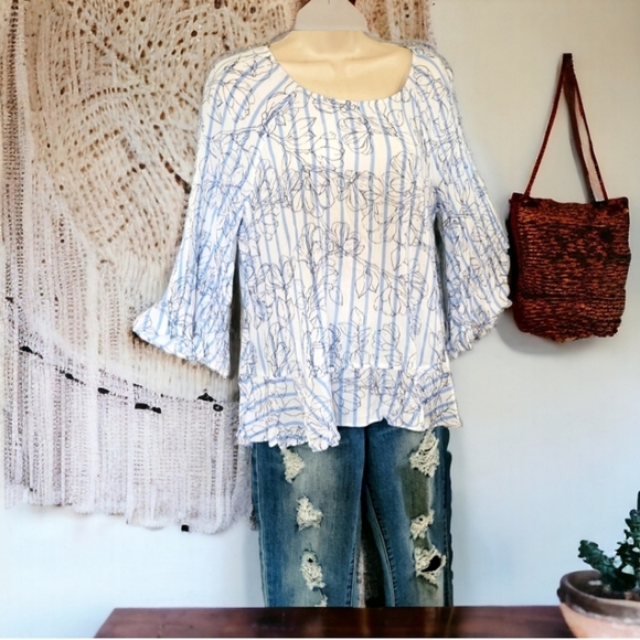 Bohemian lightweight striped bell sleeve Hippie shirt size medium by a.n.a. - Picture 1 of 11